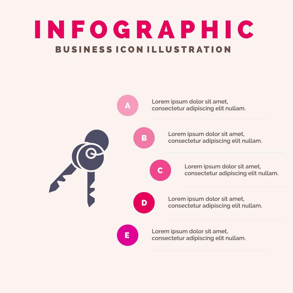 Key Keys Security Room Solid Icon Infographics 5 Steps Presentation Background vector