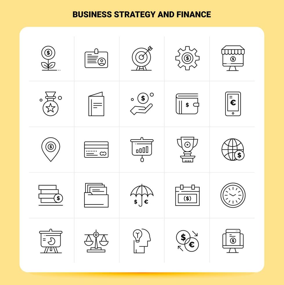 esquema 25 conjunto de iconos de estrategia empresarial y finanzas diseño de estilo de línea vectorial conjunto de iconos negros paquete de pictogramas lineales ideas de negocios web y móviles diseño ilustración vectorial vector