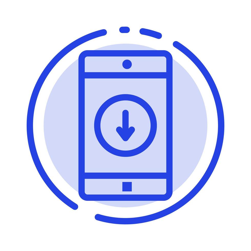 aplicación móvil aplicación móvil flecha abajo azul línea punteada icono de línea vector