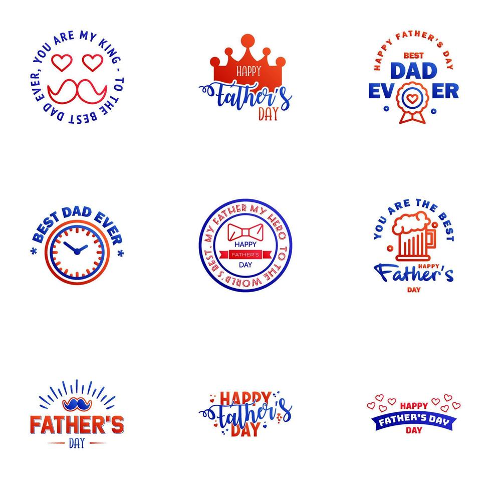 Happy Fathers Day vector hand lettering 9 Blue and red Calligraphy illustration for greeting card festival poster etc Editable Vector Design Elements