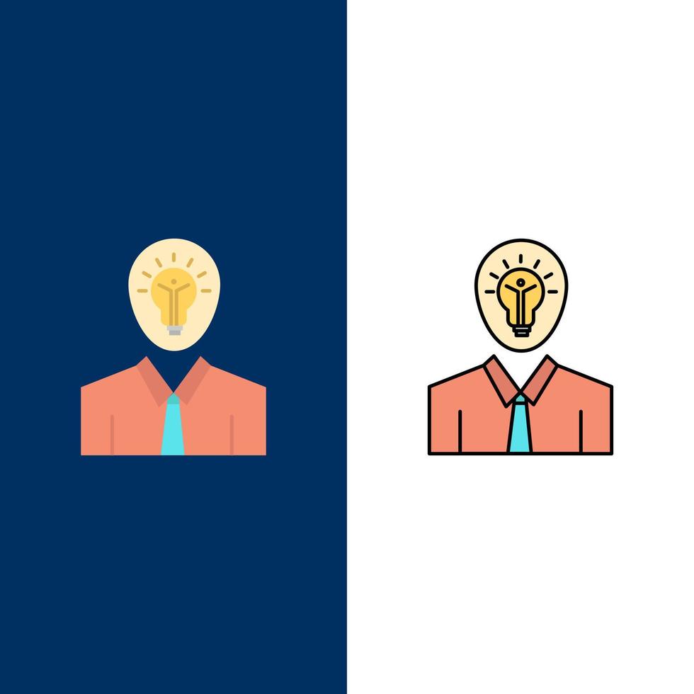 hombre idea éxito luz crecimiento iconos plano y línea llena icono conjunto vector fondo azul