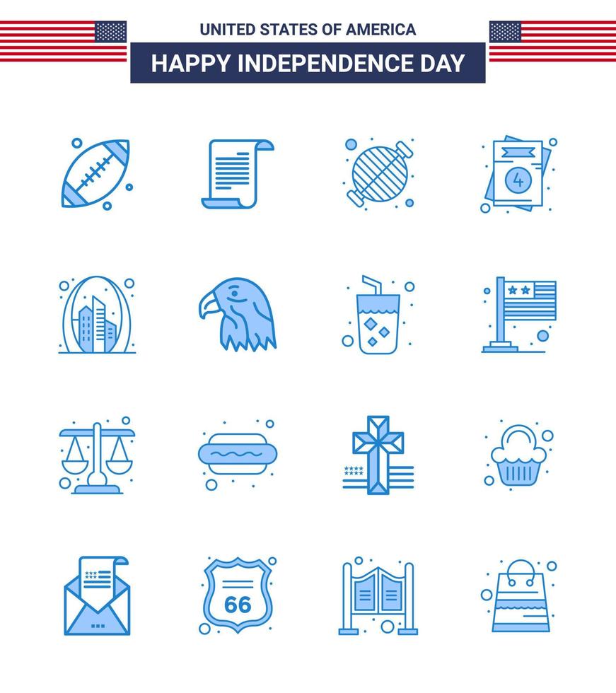 Big Pack of 16 USA Happy Independence Day USA Vector Blues and Editable Symbols of arch usa food love party Editable USA Day Vector Design Elements