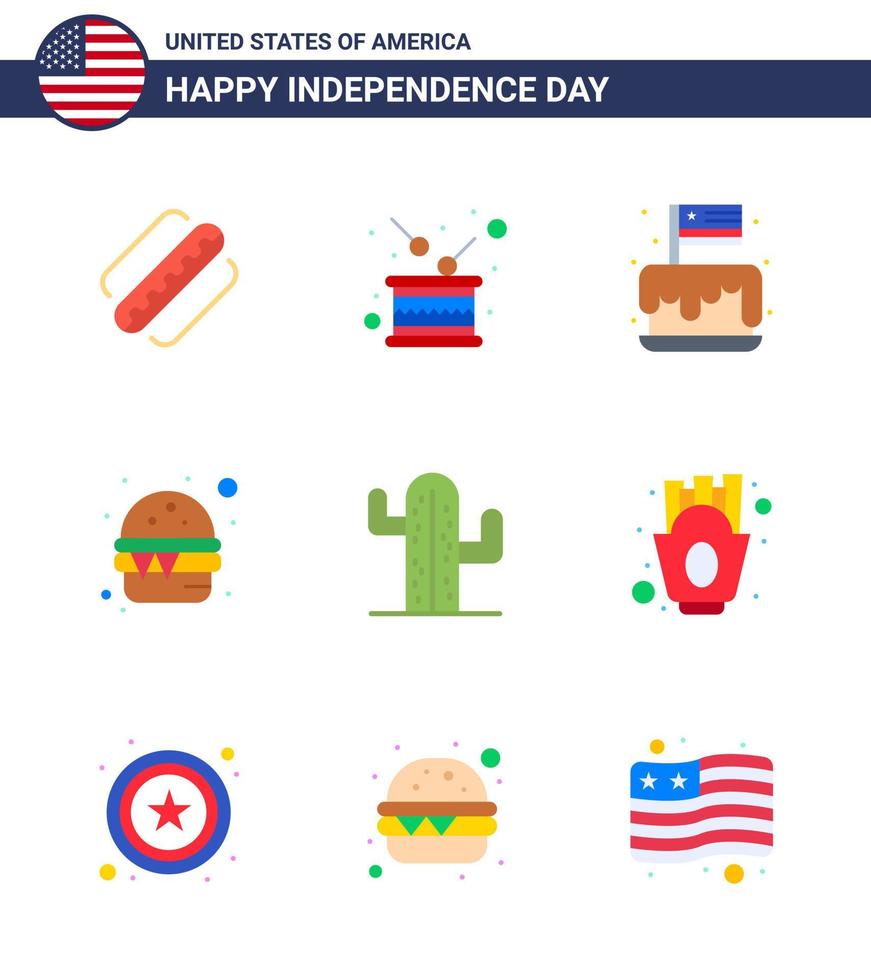paquete de iconos de vector de stock de día americano 9 signos y símbolos de línea para comida rápida independencia hamburguesa fiesta elementos de diseño de vector de día de estados unidos editables