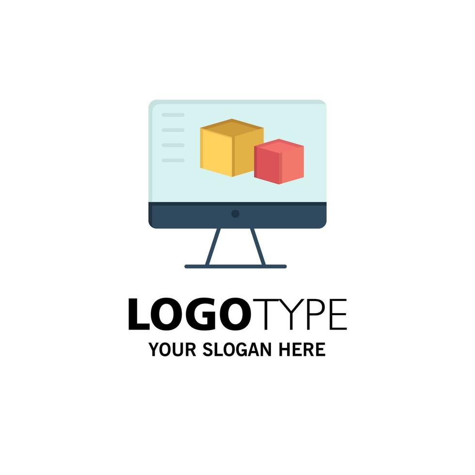 Computer Monitor Box Computing Business Logo Template Flat Color vector