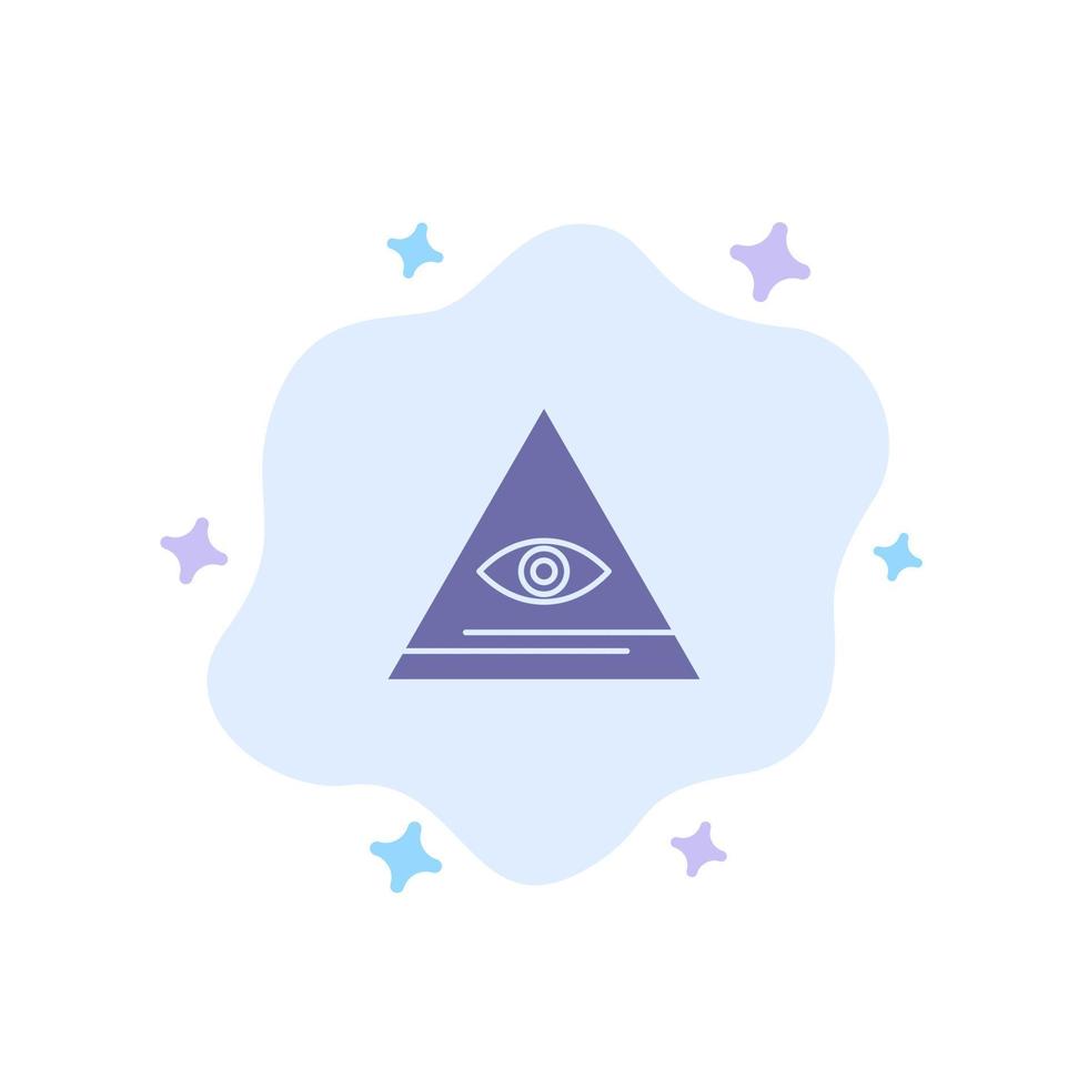 ojo illuminati pirámide triángulo icono azul sobre fondo de nube abstracta vector