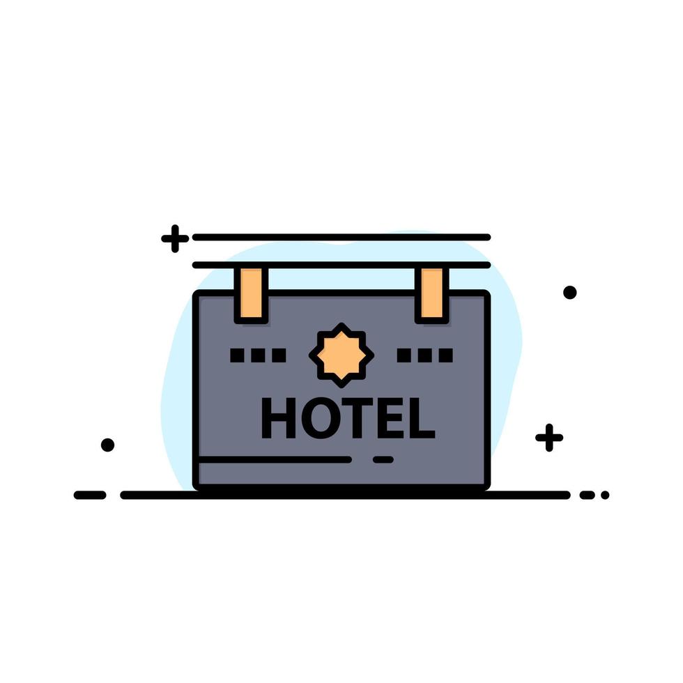 plantilla de banner de vector de icono lleno de línea plana de negocio de ubicación de tablero de letrero de hotel