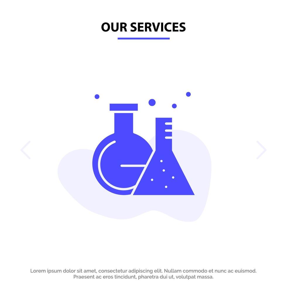 Our Services Flask Lab Tube Test Solid Glyph Icon Web card Template vector
