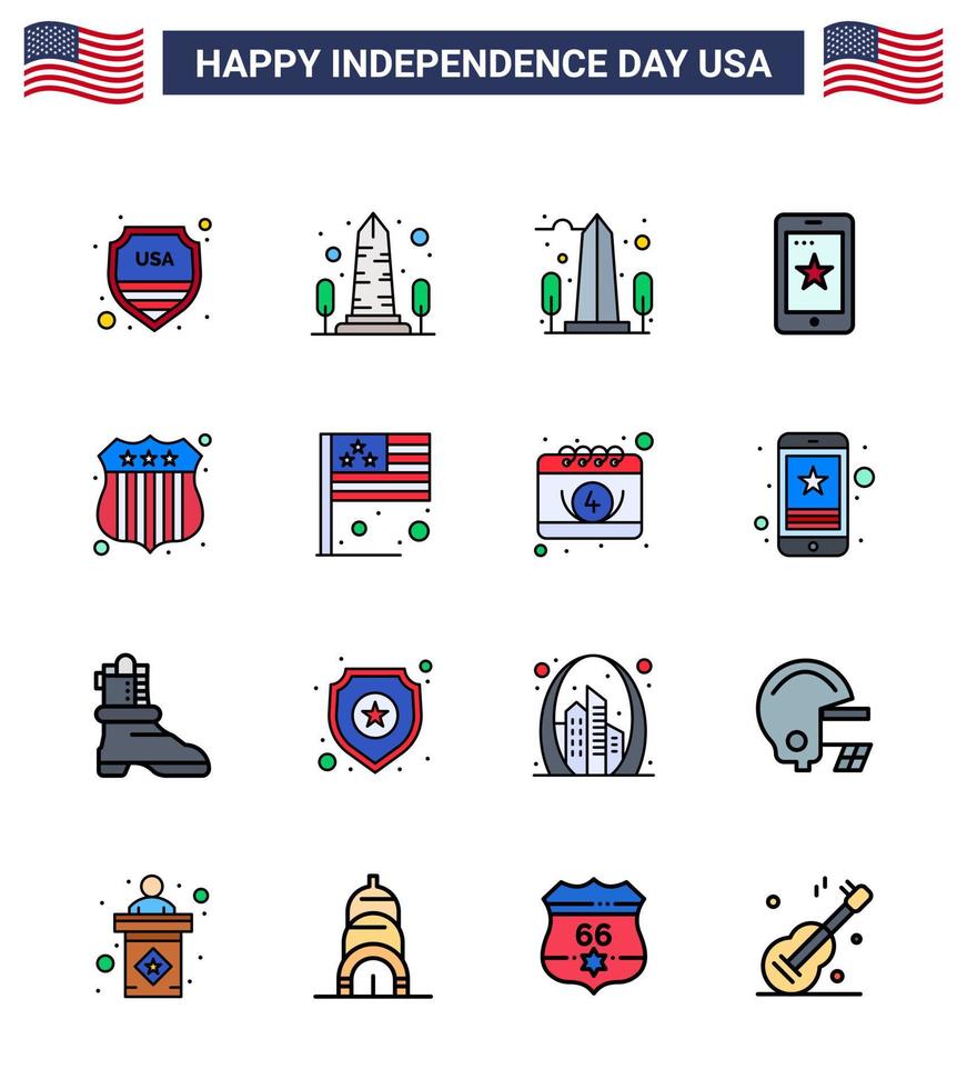Stock Vector Icon Pack of American Day 16 Line Signs and Symbols for country usa police washington investigating ireland Editable USA Day Vector Design Elements
