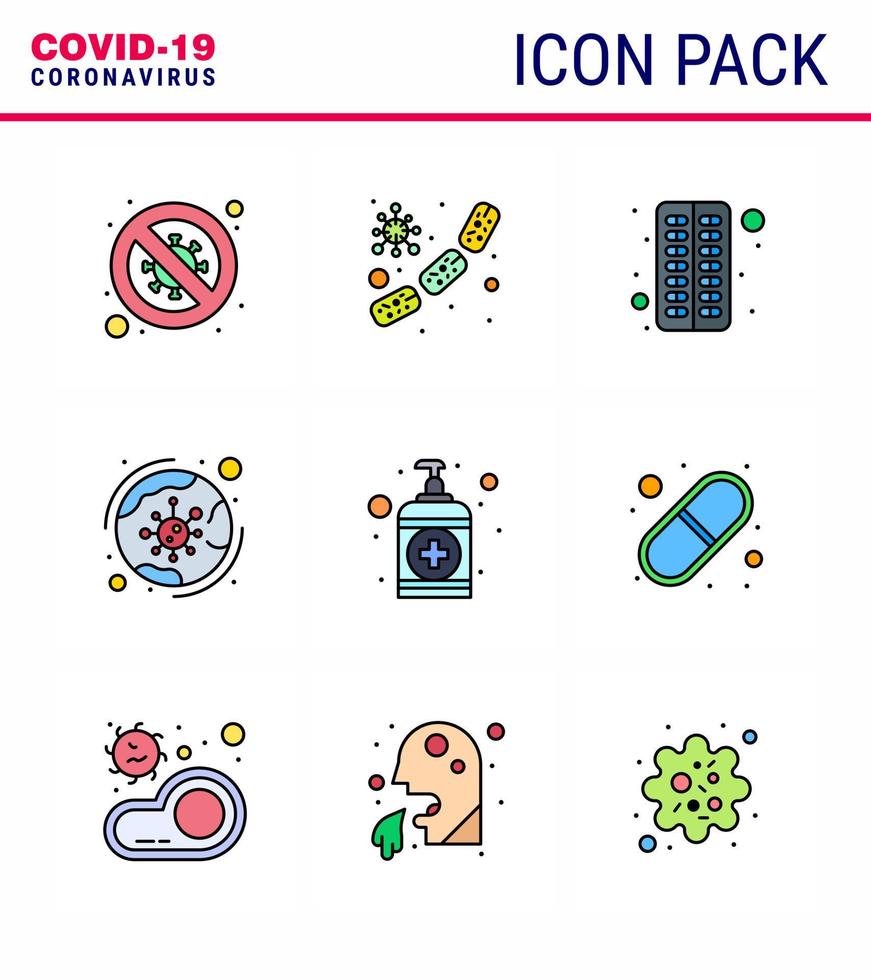 Corona virus disease 9 Filled Line Flat Color icon pack suck as coronavirus worldwide microbe pill capsule viral coronavirus 2019nov disease Vector Design Elements