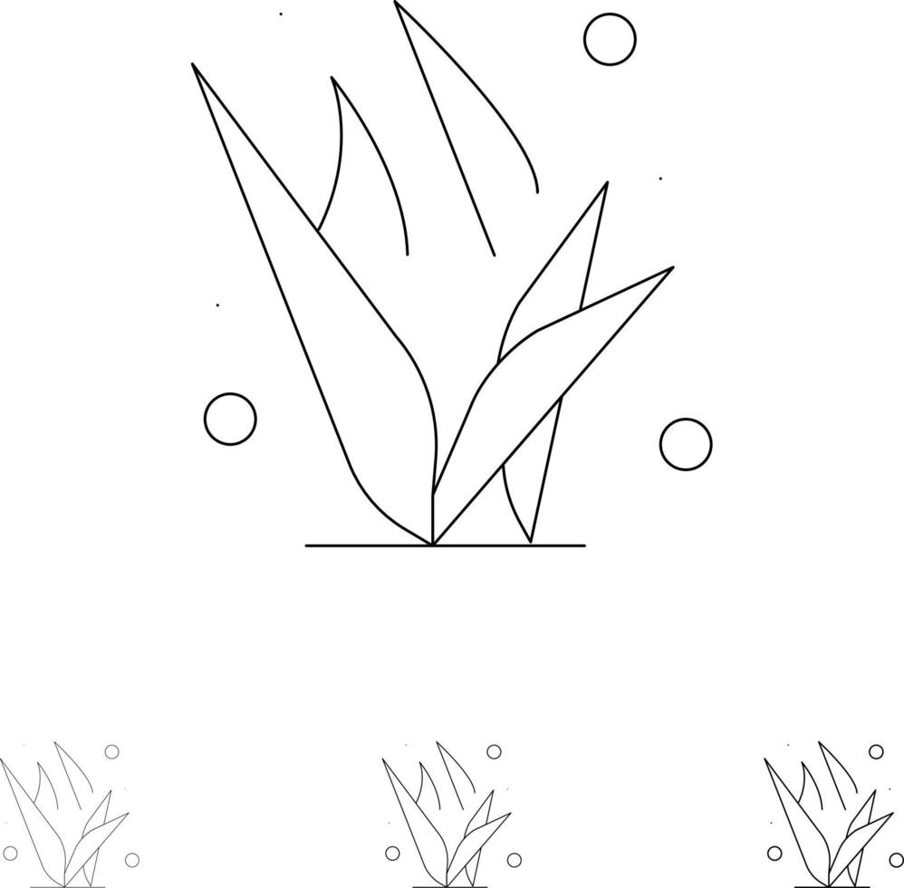 Grass Grasses Green Spring Bold and thin black line icon set vector