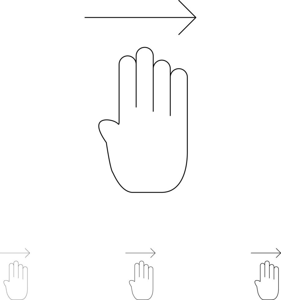 Finger Four Gesture Right Bold and thin black line icon set vector