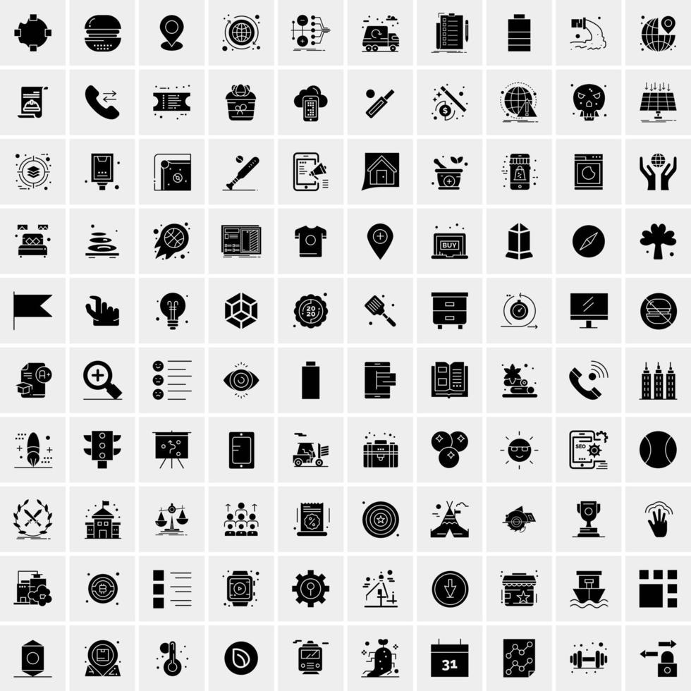 Set of 100 Universal Solid Icons vector