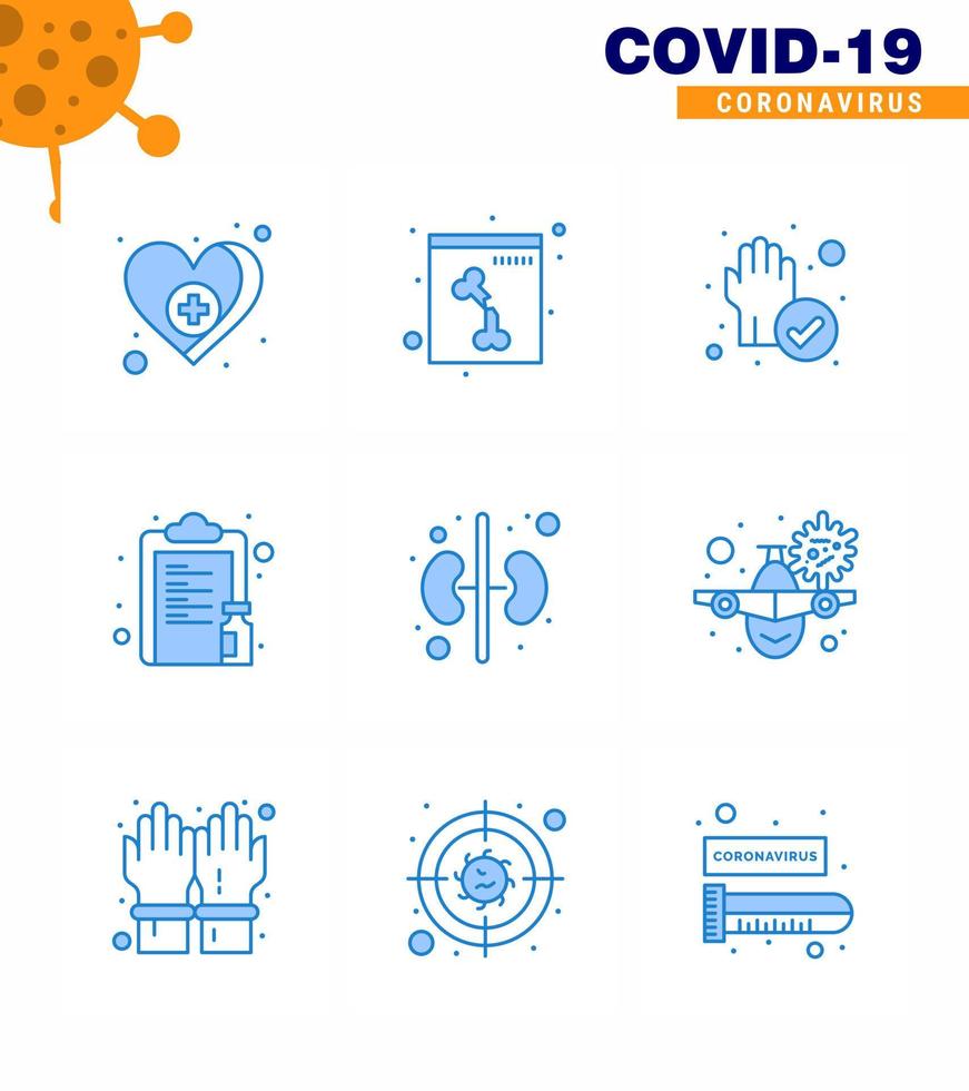 9 Blue viral Virus corona icon pack such as kidney paper protect vaccine list viral coronavirus 2019nov disease Vector Design Elements