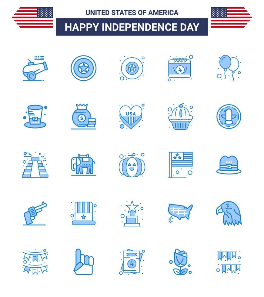 4 de julio usa feliz día de la independencia icono símbolos grupo de 25 modernos blues of day globos insignia día calendario editable usa día vector elementos de diseño