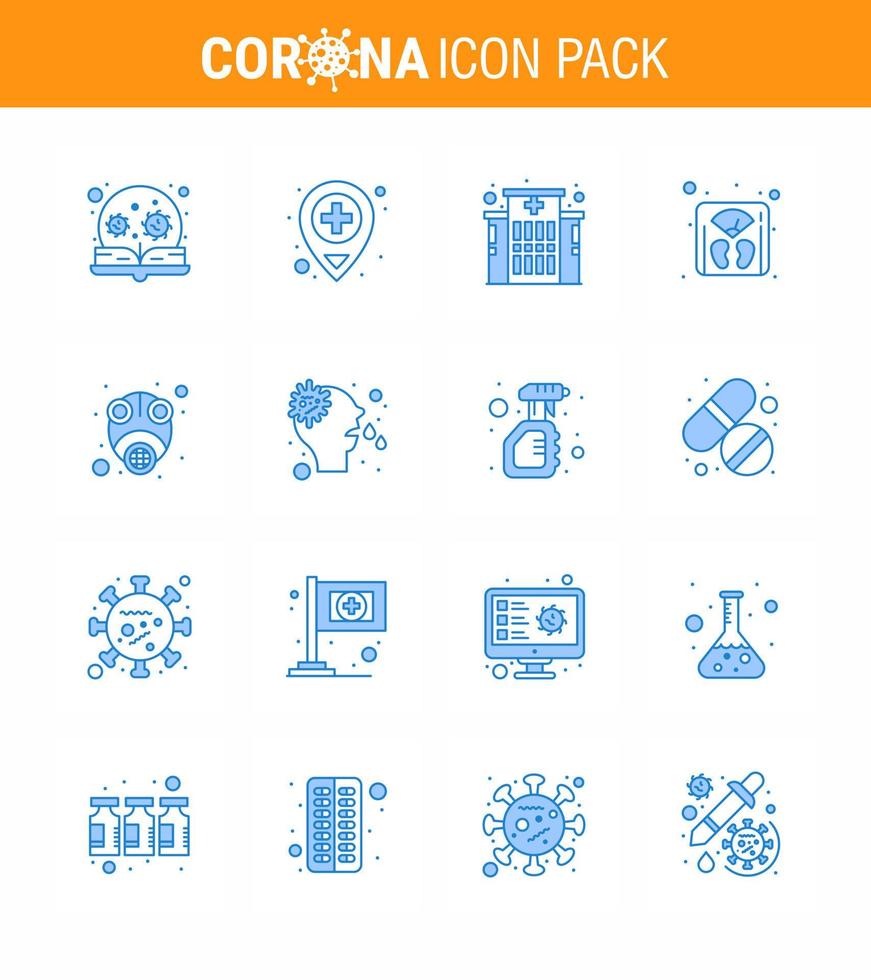 CORONAVIRUS 16 Blue Icon set on the theme of Corona epidemic contains icons such as mask epidemic building machine scale viral coronavirus 2019nov disease Vector Design Elements