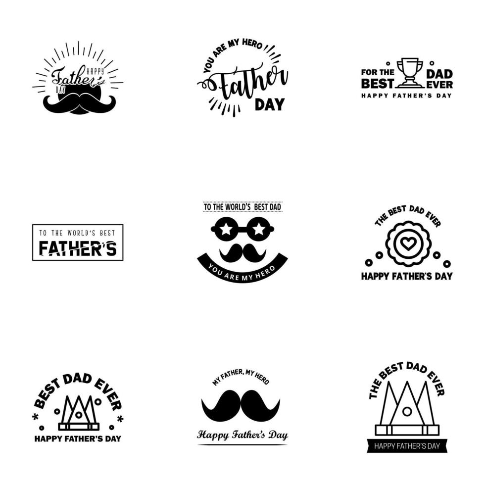 Happy fathers day 9 Black vintage retro type font Illustrator eps10 Editable Vector Design Elements