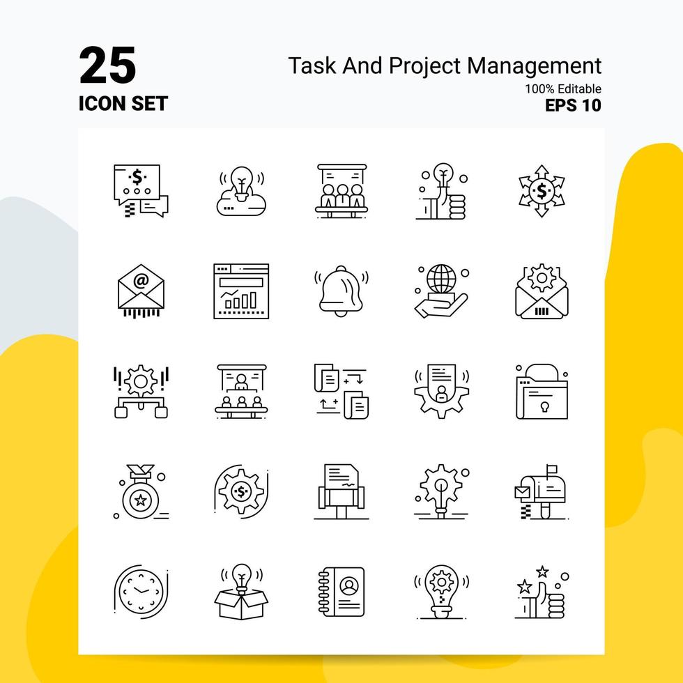 25 Task and Project Management Icon Set 100 Editable EPS 10 Files Business Logo Concept Ideas Line icon design vector