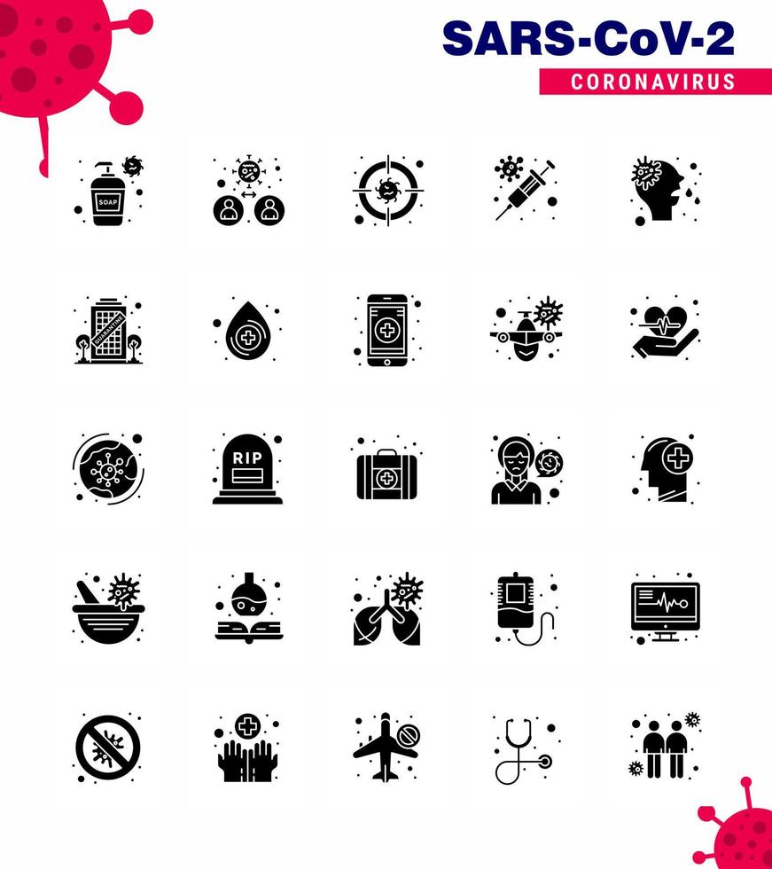 Covid19 icon set for infographic 25 Solid Glyph pack such as allergy vaccine virus protection virus viral coronavirus 2019nov disease Vector Design Elements