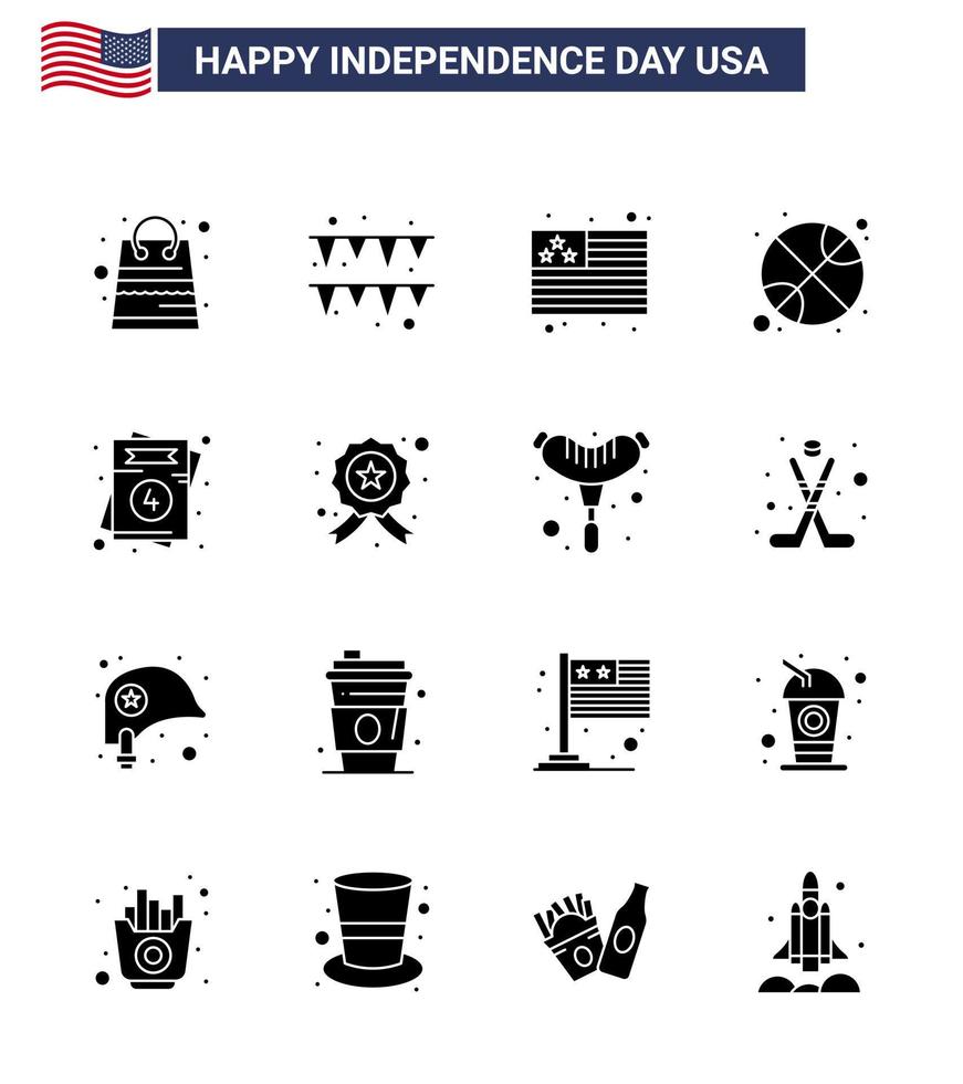 Set of 16 USA Day Icons American Symbols Independence Day Signs for wedding love flag invitation sports Editable USA Day Vector Design Elements