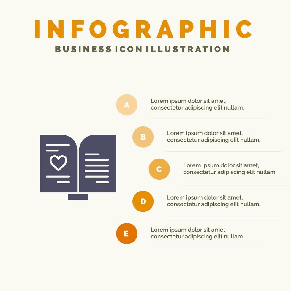 libro amor corazón boda sólido icono infografía 5 pasos presentación antecedentes vector