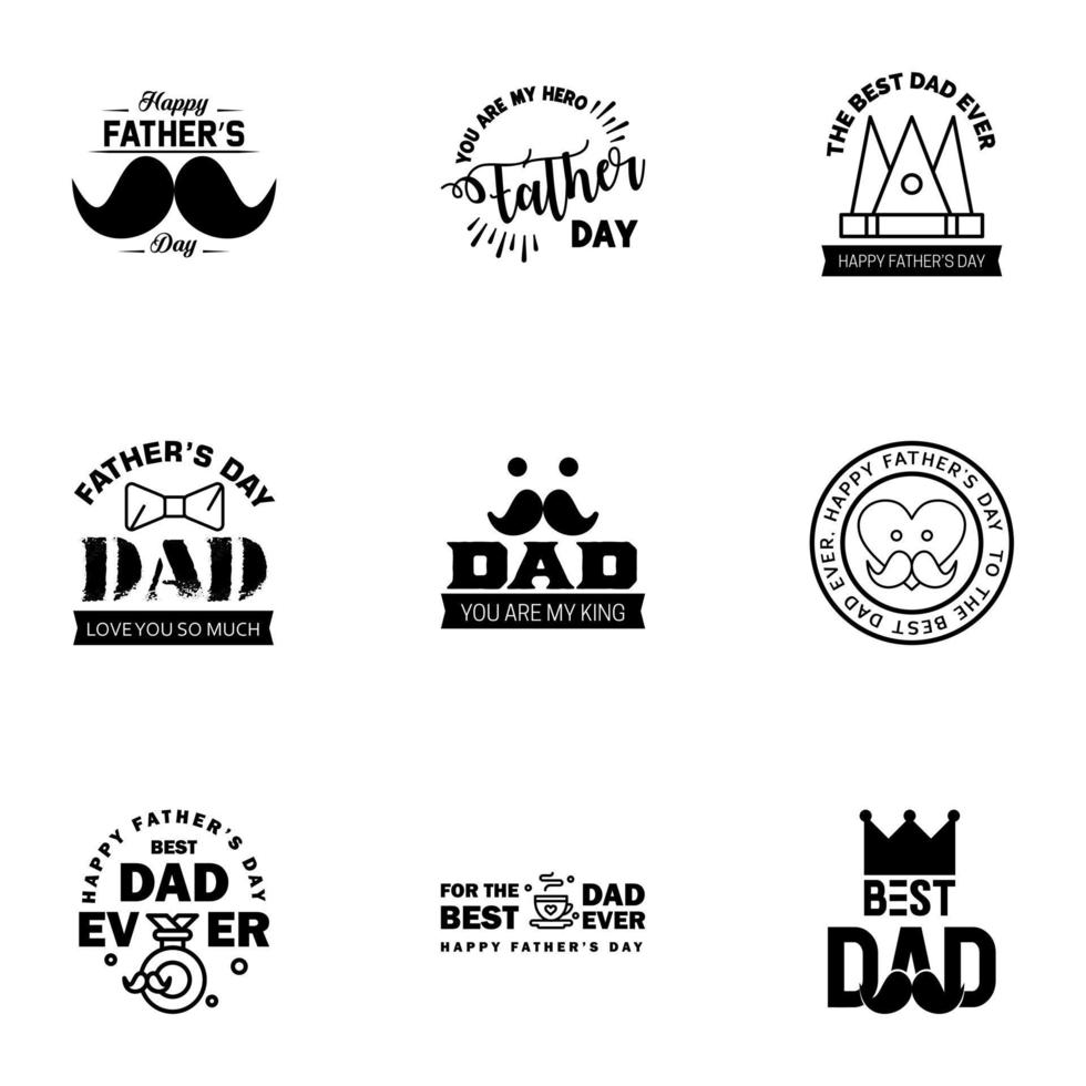 te amo diseño de tarjeta de papá para la colección de tipografía del día del padre feliz 9 elementos de diseño vectorial editables de diseño negro vector