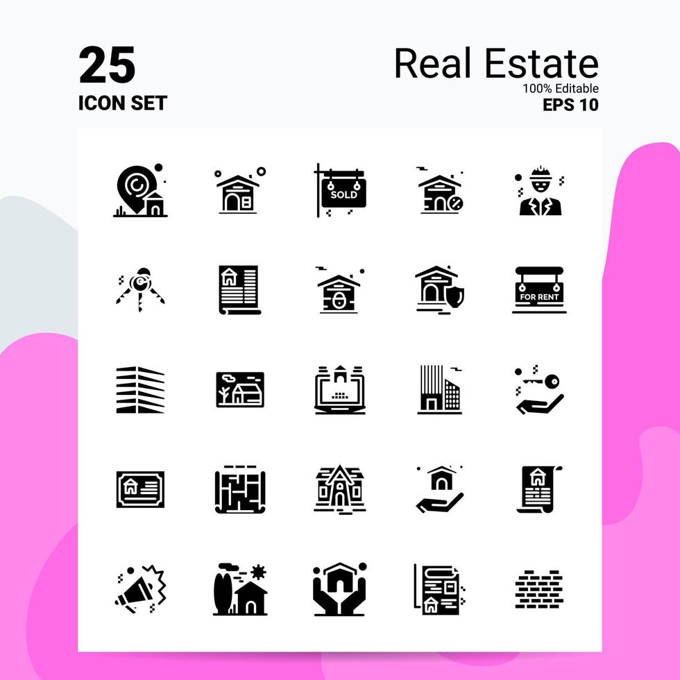 25 conjunto de iconos de bienes raíces 100 archivos editables eps 10 ideas de concepto de logotipo de empresa diseño de icono de glifo sólido vector