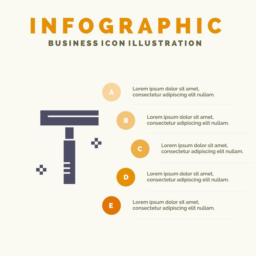 belleza cosmética maquinilla de afeitar salón sólido icono infografía 5 pasos presentación antecedentes vector