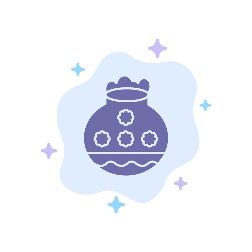 Pot Sand Water Pongal Festival Blue Icon on Abstract Cloud Background vector
