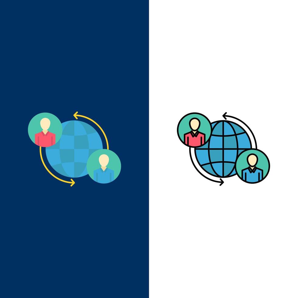 Connected Connections User Internet Global  Icons Flat and Line Filled Icon Set Vector Blue Background