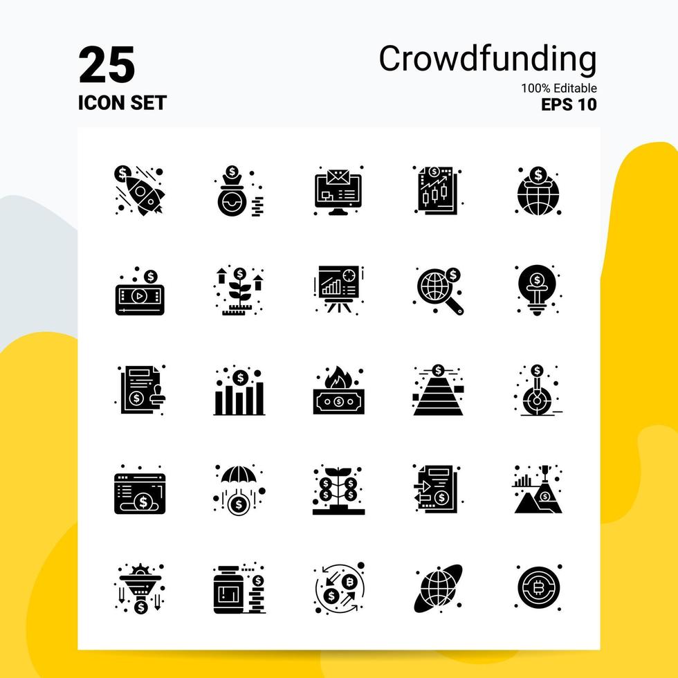 25 Crowdfunding Icon Set 100 Editable EPS 10 Files Business Logo Concept Ideas Solid Glyph icon design vector