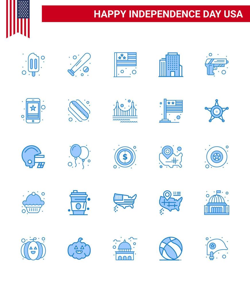 conjunto de 25 iconos del día de los ee.uu. símbolos americanos signos del día de la independencia para el día de la pistola del ejército edificio americano editable elementos de diseño vectorial del día de los ee.uu. vector