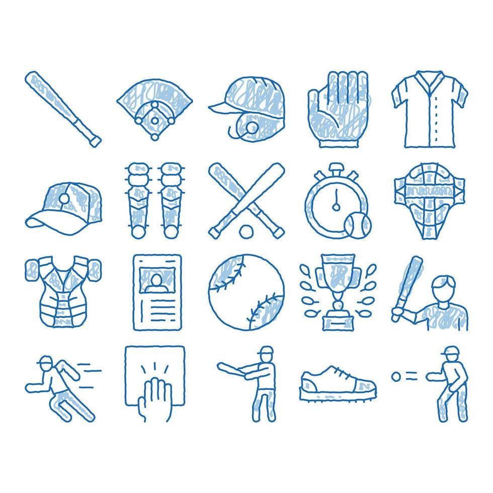 icono de herramientas de juego de béisbol dibujado a mano ilustración vector