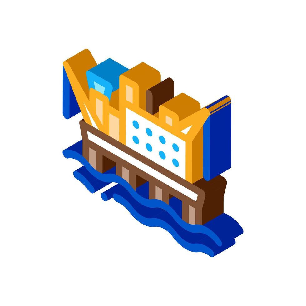 crane on sea station isometric icon vector illustration