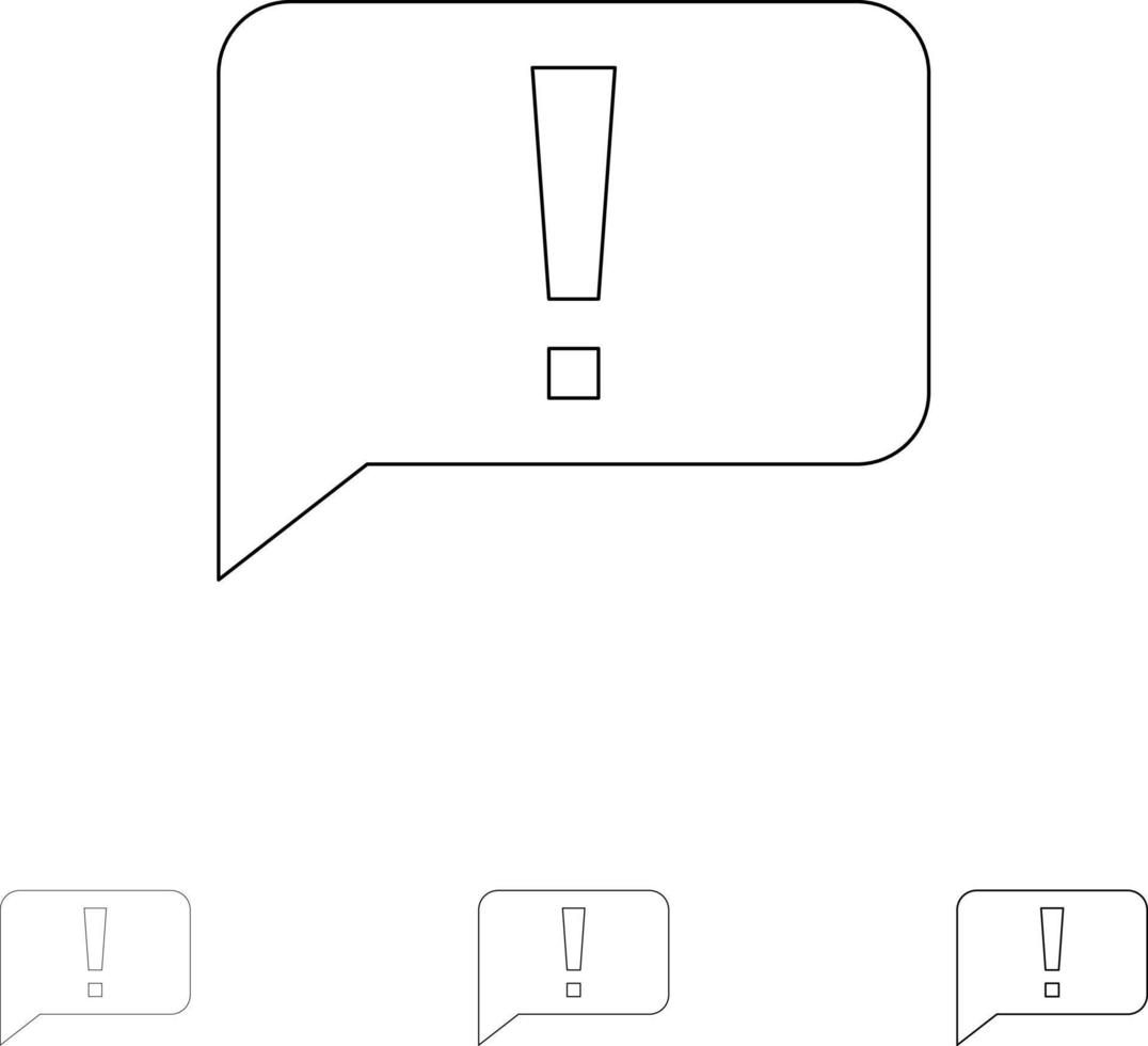 conjunto de iconos de línea negra delgada y negrita de interfaz de usuario básica de error de chat vector
