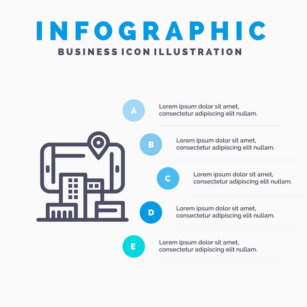 icono de línea aumentada de tecnología de ciudad de realidad con fondo de infografía de presentación de 5 pasos vector