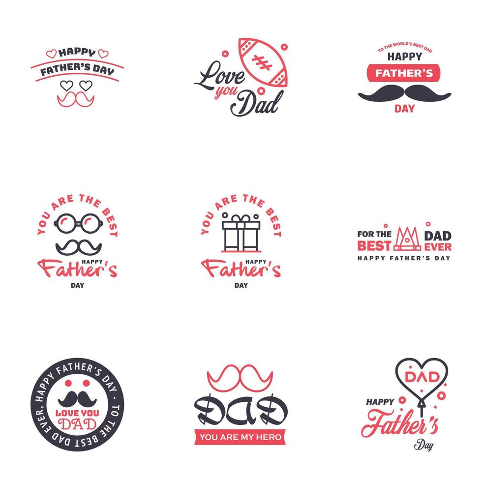 Happy Fathers Day 9 Black and Pink Vector Element Set Ribbons and Labels Editable Vector Design Elements