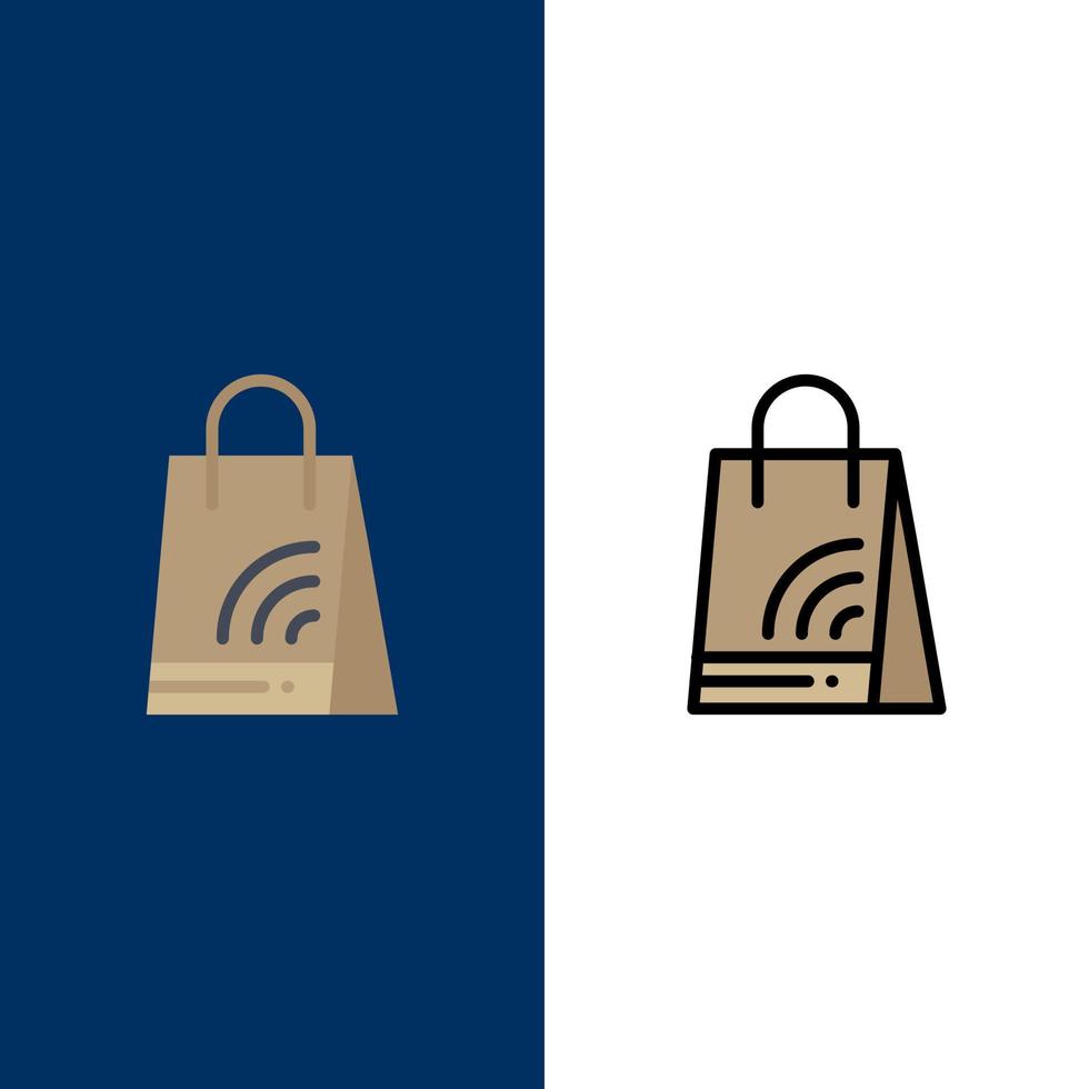 Bag Handbag Wifi Shopping  Icons Flat and Line Filled Icon Set Vector Blue Background