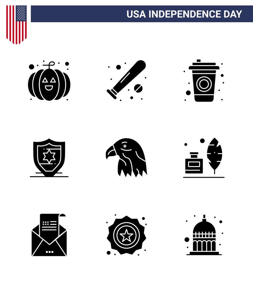 paquete de iconos de vectores de stock del día americano 9 signos y símbolos de línea para la protección animal de la botella de pájaro de EE. UU. Elementos de diseño de vectores del día de EE. UU.