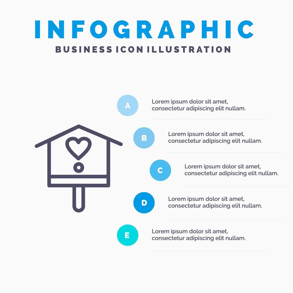 pájaro pájaro casa casa primavera línea icono con 5 pasos presentación infografía fondo vector