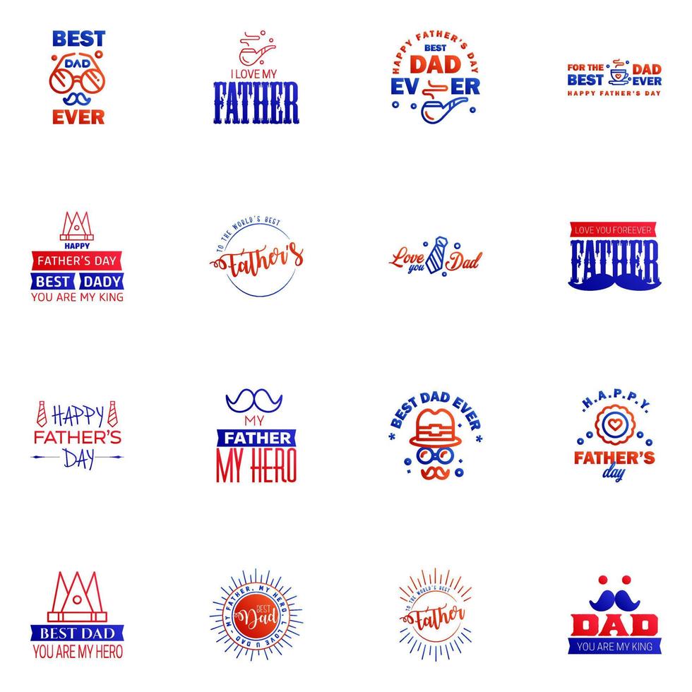 Happy fathers day 16 Blue and red Lettering happy fathers day Editable Vector Design Elements