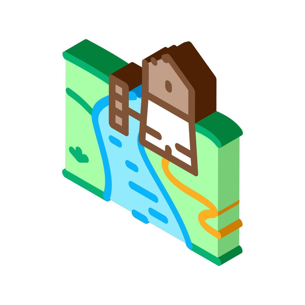 molino de agua icono isométrico ilustración vectorial vector