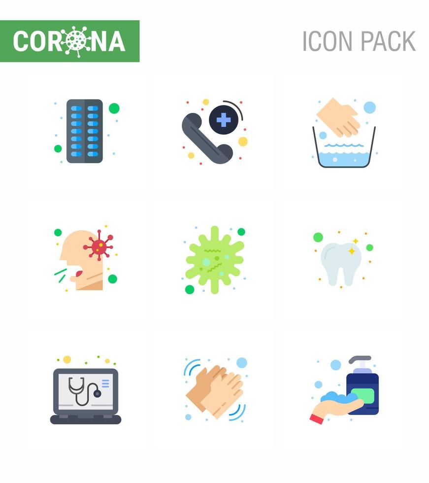 CORONAVIRUS 9 Flat Color Icon set on the theme of Corona epidemic contains icons such as antigen people hands man cough viral coronavirus 2019nov disease Vector Design Elements