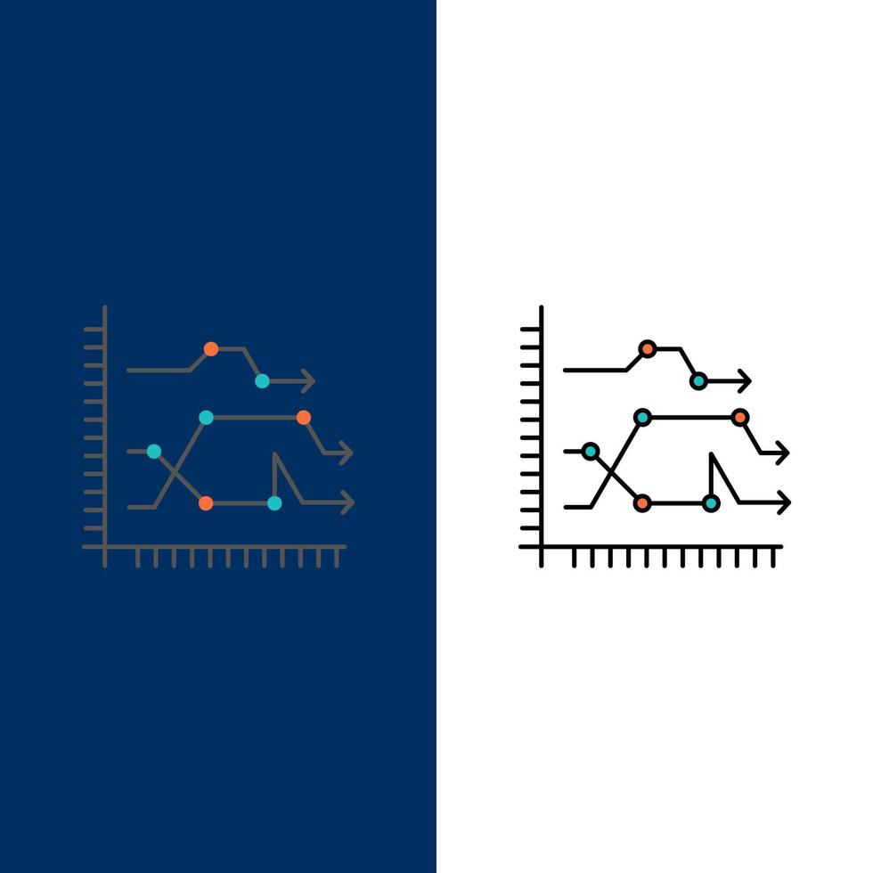 Analytics Business Chart Diagram Graph Trends  Icons Flat and Line Filled Icon Set Vector Blue Background