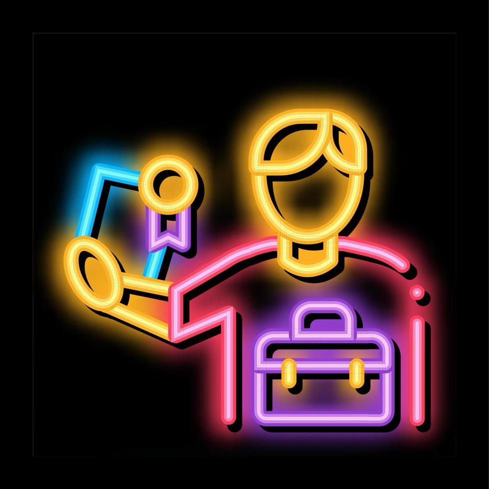certificate license for work neon glow icon illustration vector