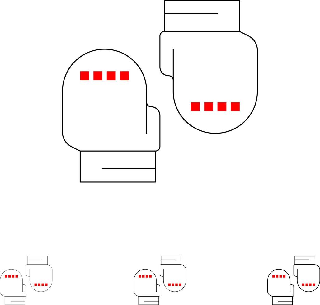 guantes de boxeo guantes protectores negrita y delgada línea negra conjunto de iconos vector