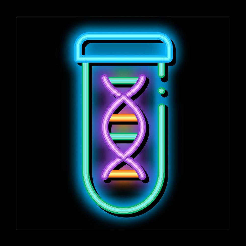 tubo de ensayo de vidrio de laboratorio con ilustración de icono de brillo de neón de biomaterial vector