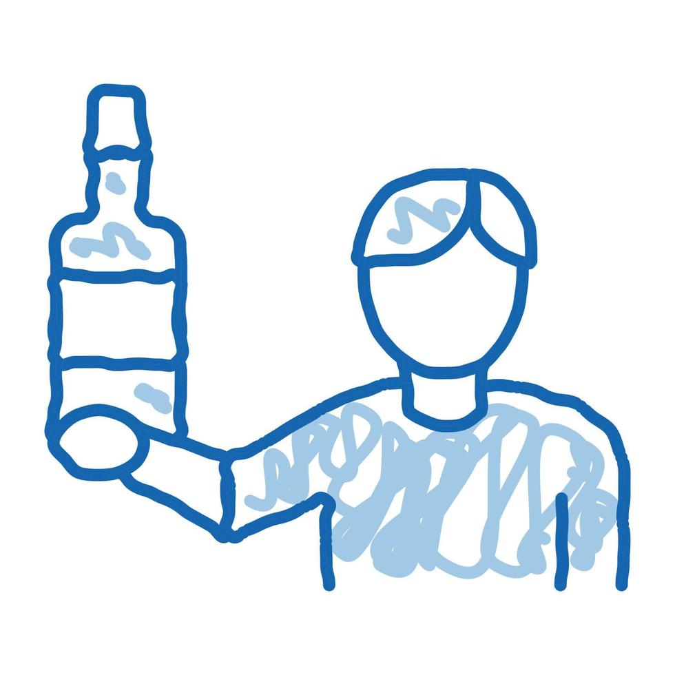 hombre sostenga botella doodle icono dibujado a mano ilustración vector