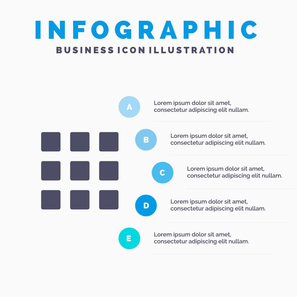 web cuadrícula forma cuadrados sólido icono infografía 5 pasos presentación fondo vector