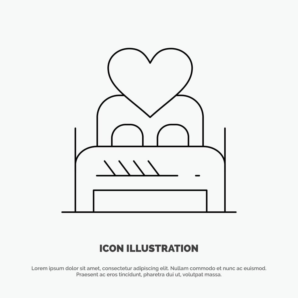 Bed Love Lover Couple Valentine Night Room Line Icon Vector