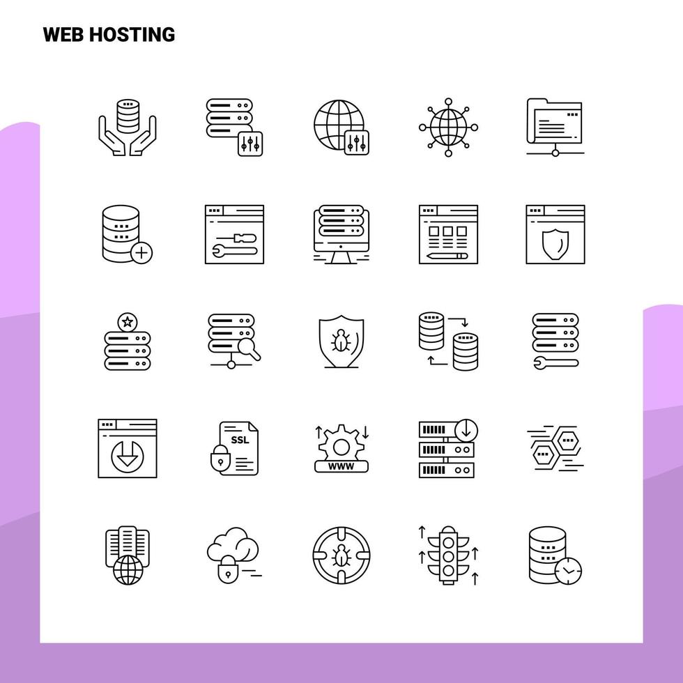 Set of Web Hosting Line Icon set 25 Icons Vector Minimalism Style Design Black Icons Set Linear pictogram pack